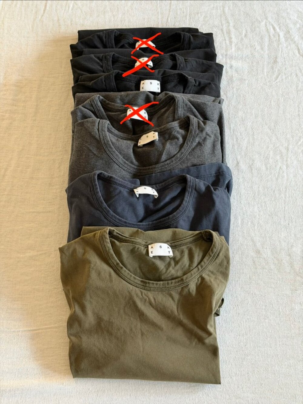 Asket T Shirt - Bundle (4) Green Navy Black Grey Melange, Size Small Regular